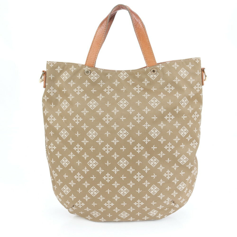 美品 ラシット モノグラム レザー ナイロン トート バッグ 肩掛け ショルダー ハンド ブラウン 茶色 レディース RCE CN5-3