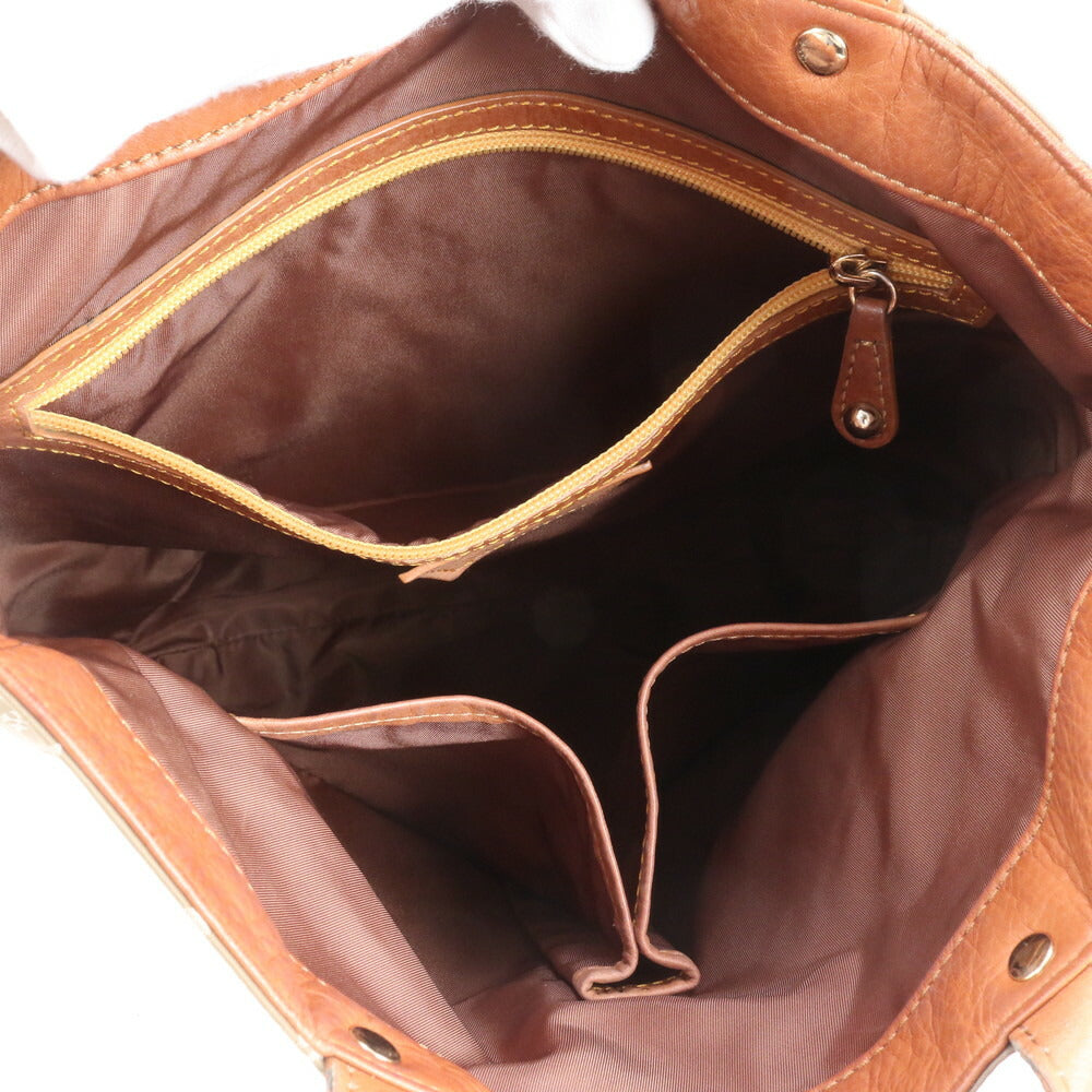 美品 ラシット モノグラム レザー ナイロン トート バッグ 肩掛け ショルダー ハンド ブラウン 茶色 レディース RCE CN5-3