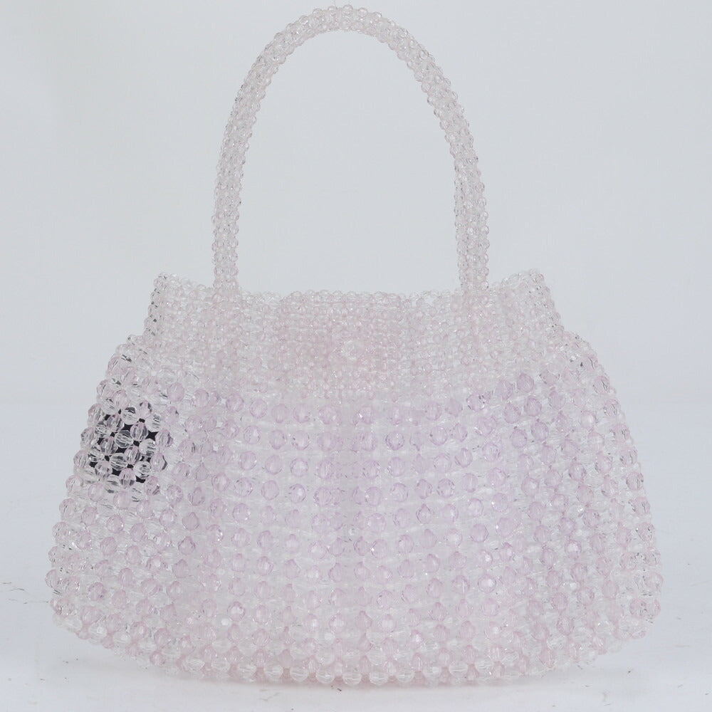 極美品 4℃ ヨンドシー クリア ビーズ ビジュー 装飾 ハンドバッグ トート トップハンドル ショルダー レディース ECE CN2-1