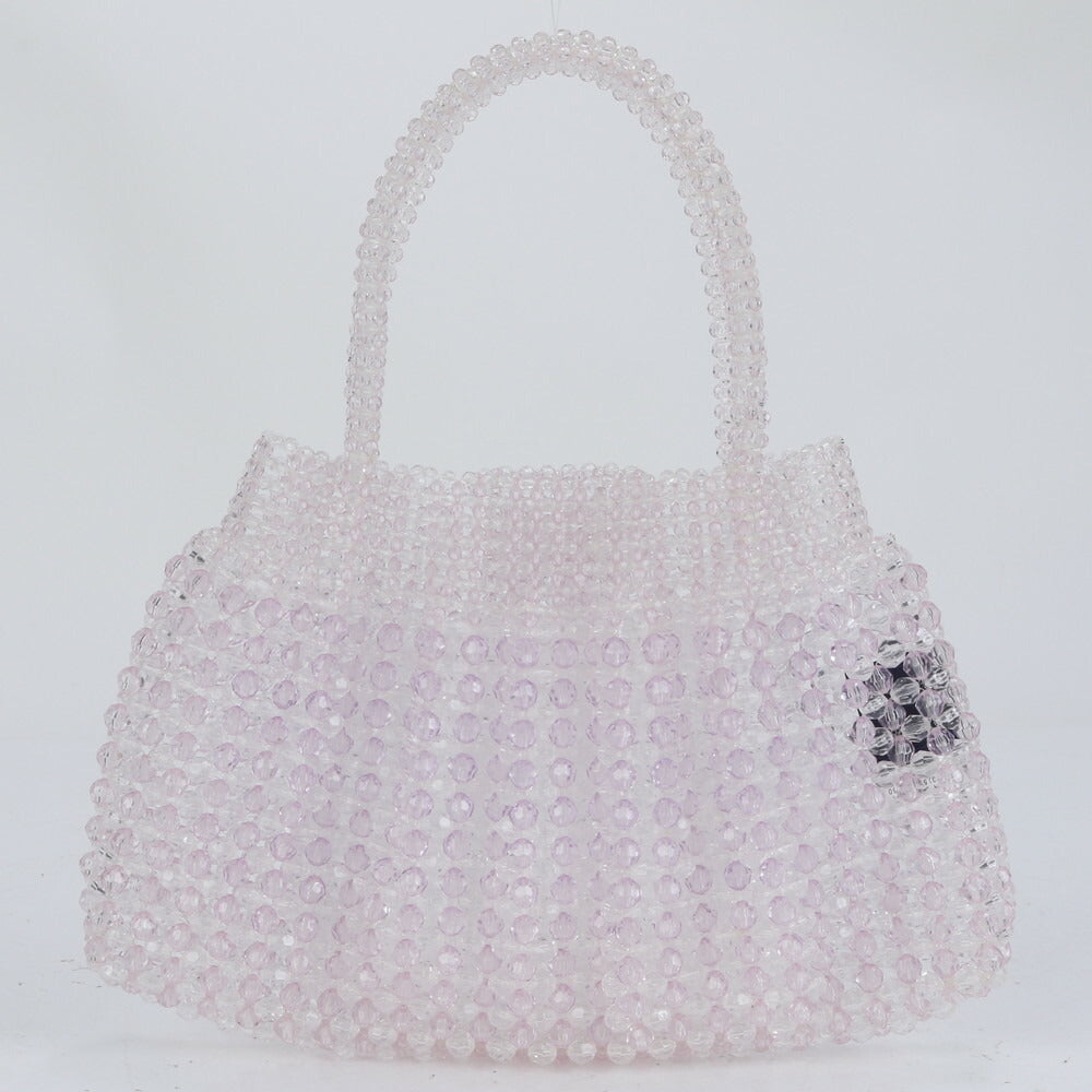 極美品 4℃ ヨンドシー クリア ビーズ ビジュー 装飾 ハンドバッグ トート トップハンドル ショルダー レディース ECE CN2-1