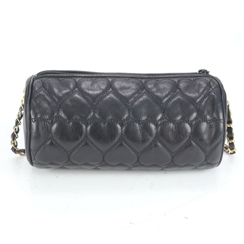 極美品 モスキーノ ハート キルティング レザー ゴールド チェーン ショルダーバッグ 斜め掛け ハンド 黒 レディース ECE CN99-5