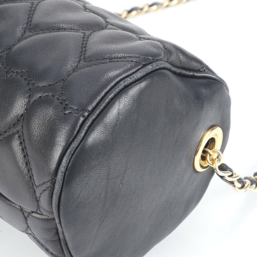 極美品 モスキーノ ハート キルティング レザー ゴールド チェーン ショルダーバッグ 斜め掛け ハンド 黒 レディース ECE CN99-5