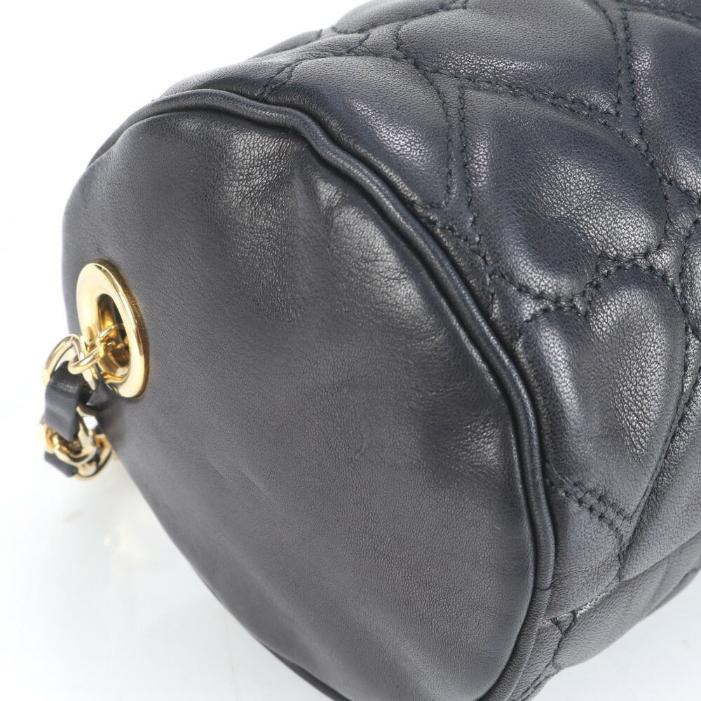 極美品 モスキーノ ハート キルティング レザー ゴールド チェーン ショルダーバッグ 斜め掛け ハンド 黒 レディース ECE CN99-5