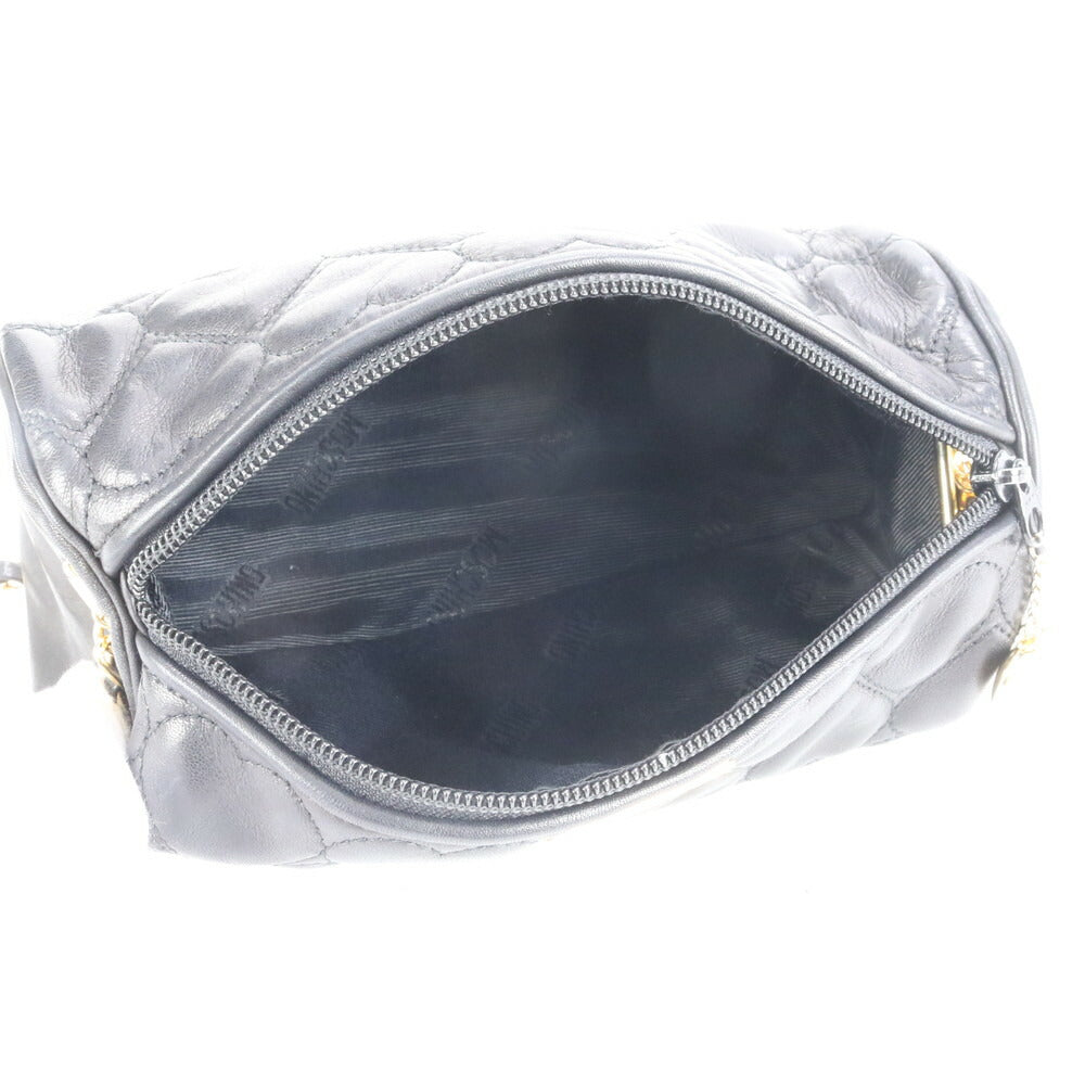 極美品 モスキーノ ハート キルティング レザー ゴールド チェーン ショルダーバッグ 斜め掛け ハンド 黒 レディース ECE CN99-5