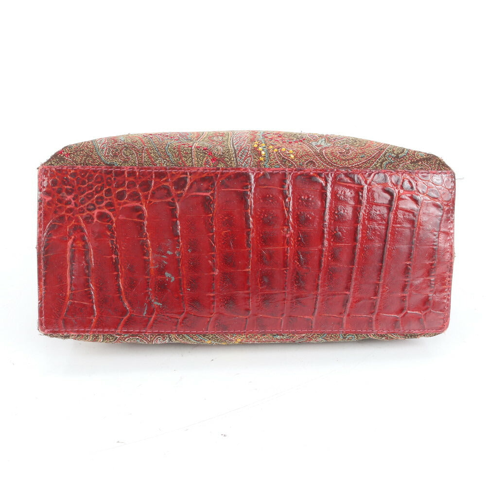 エトロ イタリア製 ペイズリー ラインストーン ビジュー 装飾 レザー ハンドバッグ トート トップハンドル レディース ECE CN10-1