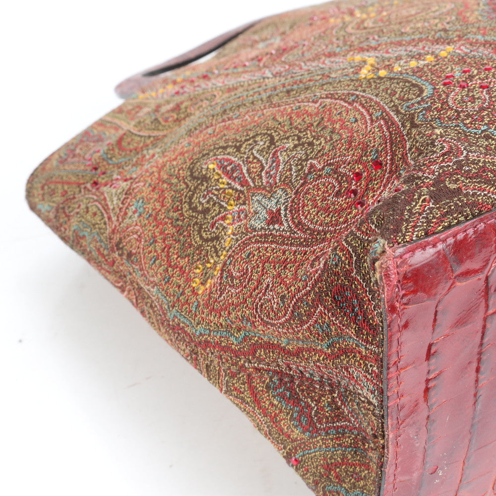 エトロ イタリア製 ペイズリー ラインストーン ビジュー 装飾 レザー ハンドバッグ トート トップハンドル レディース ECE CN10-1