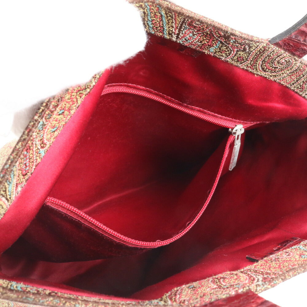 エトロ イタリア製 ペイズリー ラインストーン ビジュー 装飾 レザー ハンドバッグ トート トップハンドル レディース ECE CN10-1