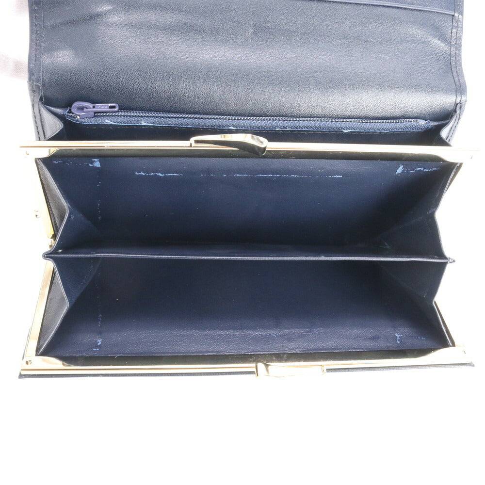 美品 ハナエモリ 蝶 バタフライ レザー 長財布 ロング ウォレット 二つ折り ラウンドファスナー ブラック 黒 レディース RRE CO7-2