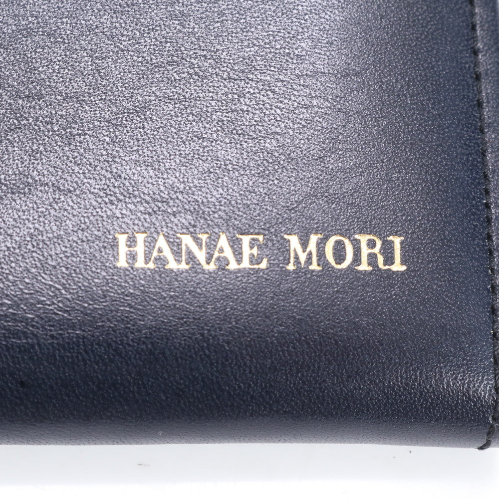 美品 ハナエモリ 蝶 バタフライ レザー 長財布 ロング ウォレット 二つ折り ラウンドファスナー ブラック 黒 レディース RRE CO7-2