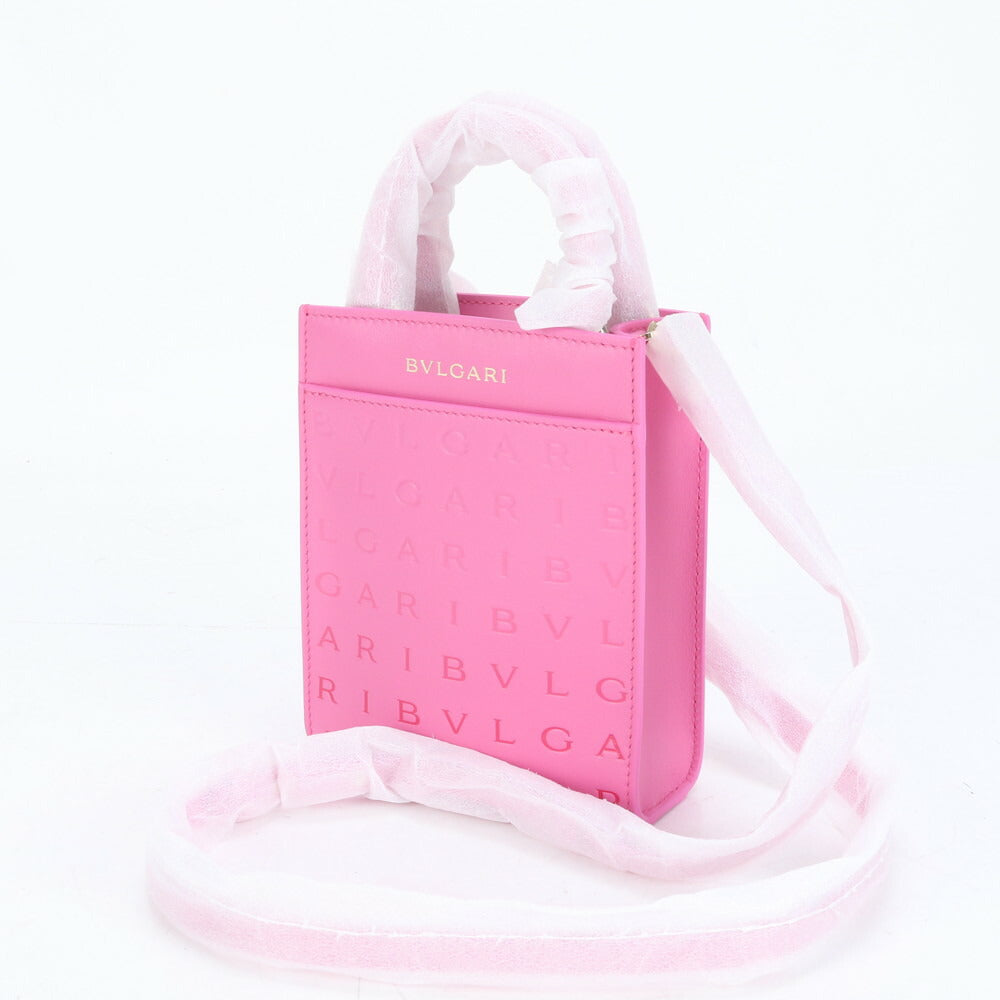 未使用 ブルガリ ロゴ インフィニートゥム ミニ トート レザー 2WAY ショルダーバッグ 斜め掛け ハンド ピンク レディース RUE CO2-3