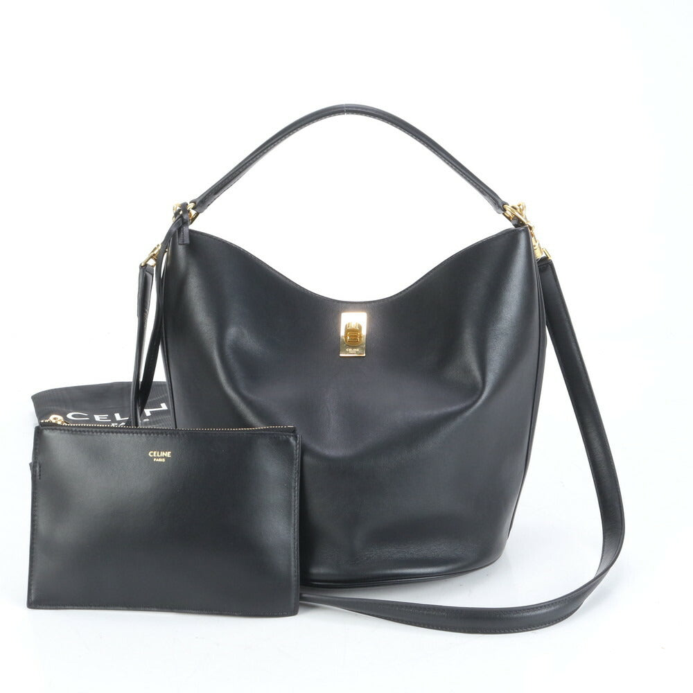 極美品 セリーヌ ティーン バケット 16 セーズ レザー 2WAY ショルダーバッグ 斜め掛け ハンド トート ブラック レディース RUE CO1-6
