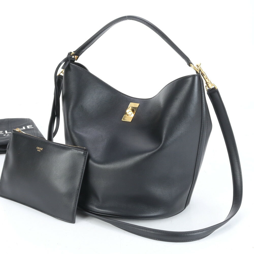 極美品 セリーヌ ティーン バケット 16 セーズ レザー 2WAY ショルダーバッグ 斜め掛け ハンド トート ブラック レディース RUE CO1-6