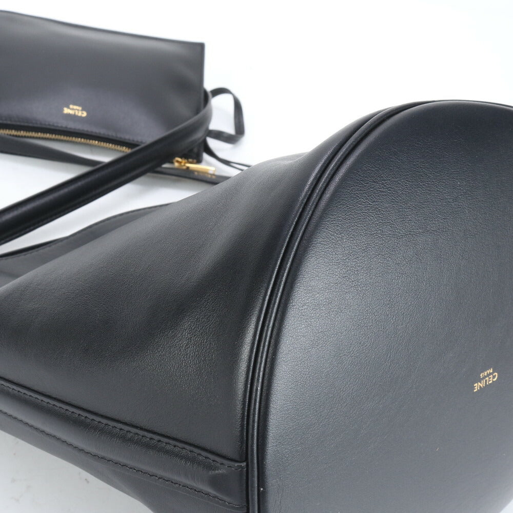 極美品 セリーヌ ティーン バケット 16 セーズ レザー 2WAY ショルダーバッグ 斜め掛け ハンド トート ブラック レディース RUE CO1-6