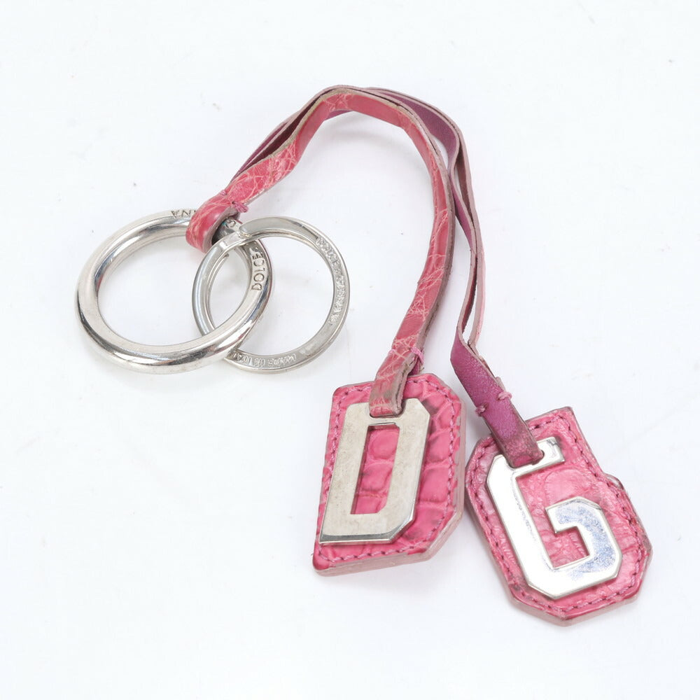 ドルチェアンドガッバーナ ドルガバ DG ロゴ キーホルダー チャーム レザー キーリング ピンク シルバー レディース MMM CL87-33