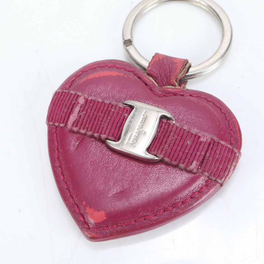サルヴァトーレフェラガモ ヴァラリボン ハート 型 モチーフ キーホルダー パープル レザー キーリング 本革 レディース MMM CL87-17