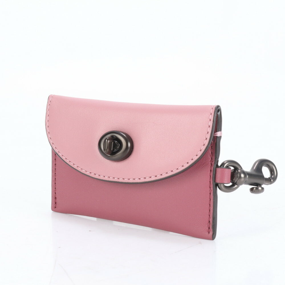 美品 コーチ ターンロック レザー カードケース パスケース 二つ折り 財布 コンパクト ウォレット ピンク レディース RUE CO9-9