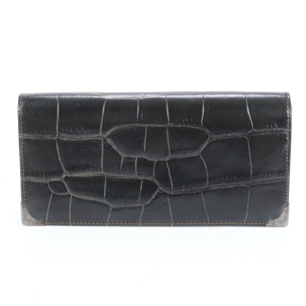 美品 ポールスミス クロコダイル エンボス レザー 長財布 ロング ウォレット 札入れ ラウンドファスナー 二つ折り メンズ ERE CP24-8