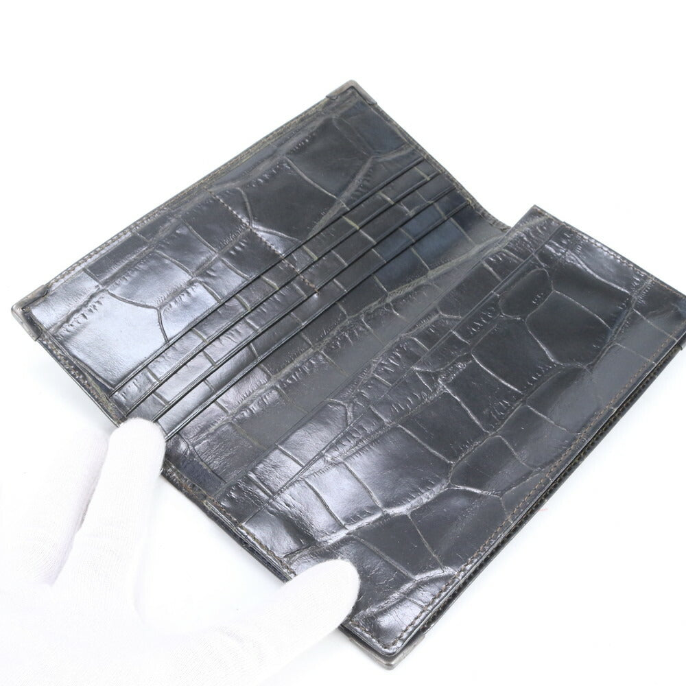 美品 ポールスミス クロコダイル エンボス レザー 長財布 ロング ウォレット 札入れ ラウンドファスナー 二つ折り メンズ ERE CP24-8