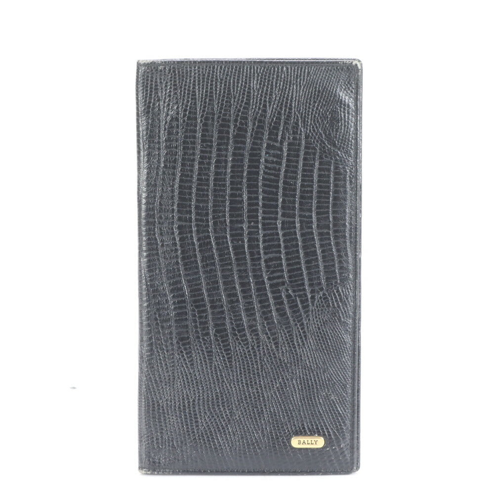 美品 バリー リザード エンボス レザー 長財布 二つ折り ロング ウォレット ラウンドファスナー 札入れ ブラック メンズ RUE CP5-2