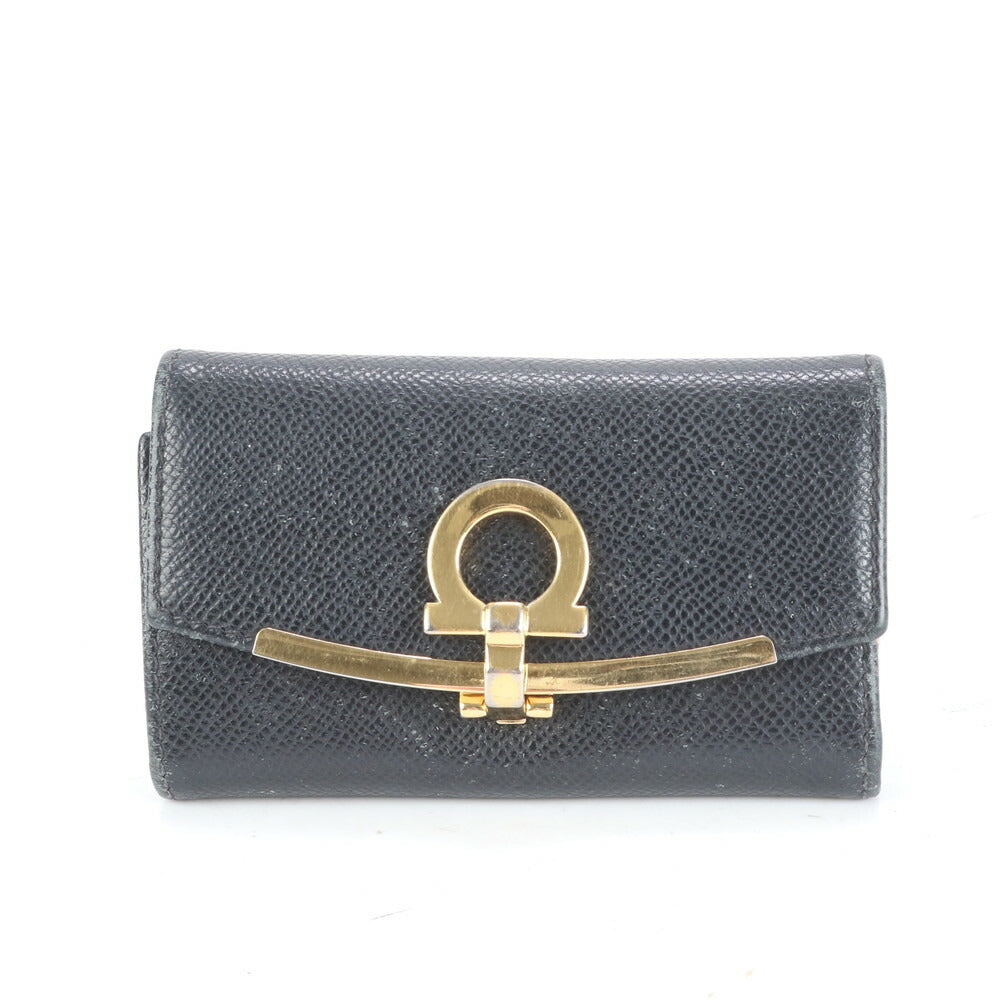 サルヴァトーレフェラガモ ガンチーニ レザー キーケース 6連 キーリング 本革 ブラック 黒 メンズ レディース EUM CP20-5