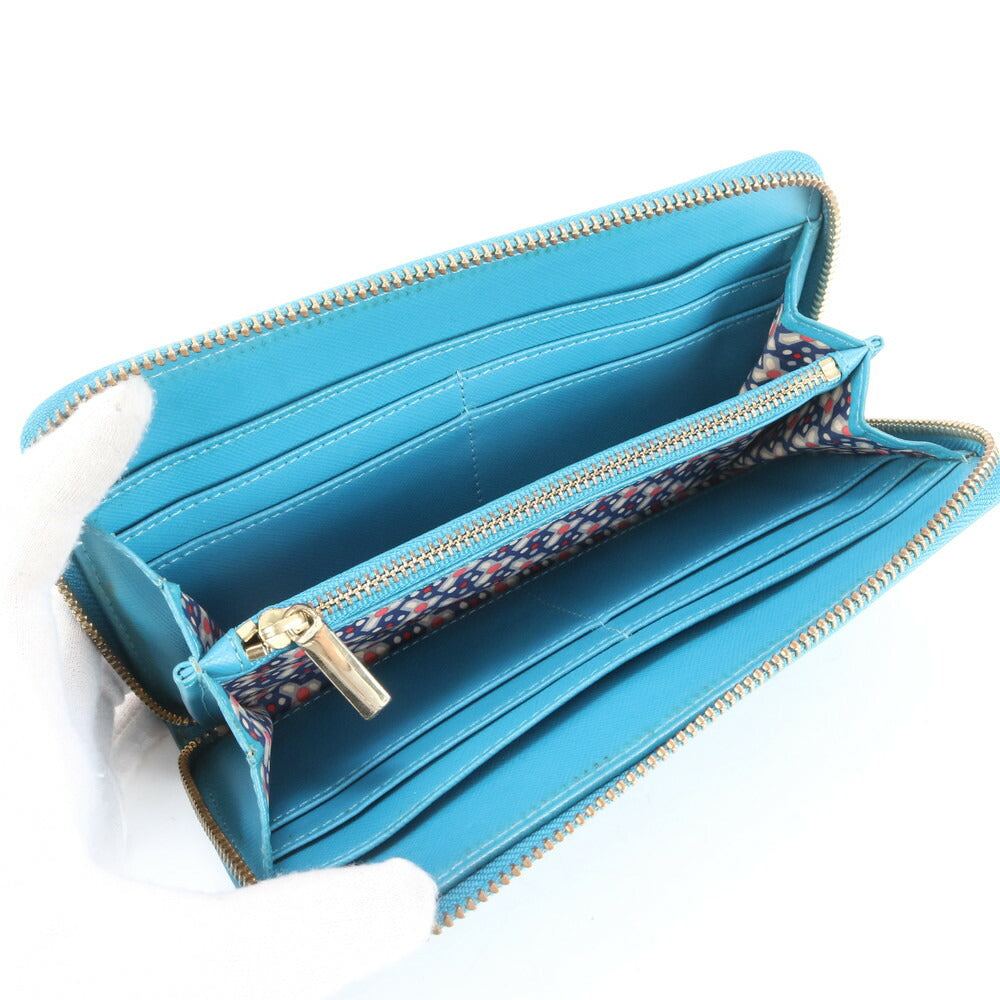 美品 トリーバーチ ダブルT ロゴ ブルー レザー 長財布 ウォレット ラウンドファスナー レディース MMM CL86-25