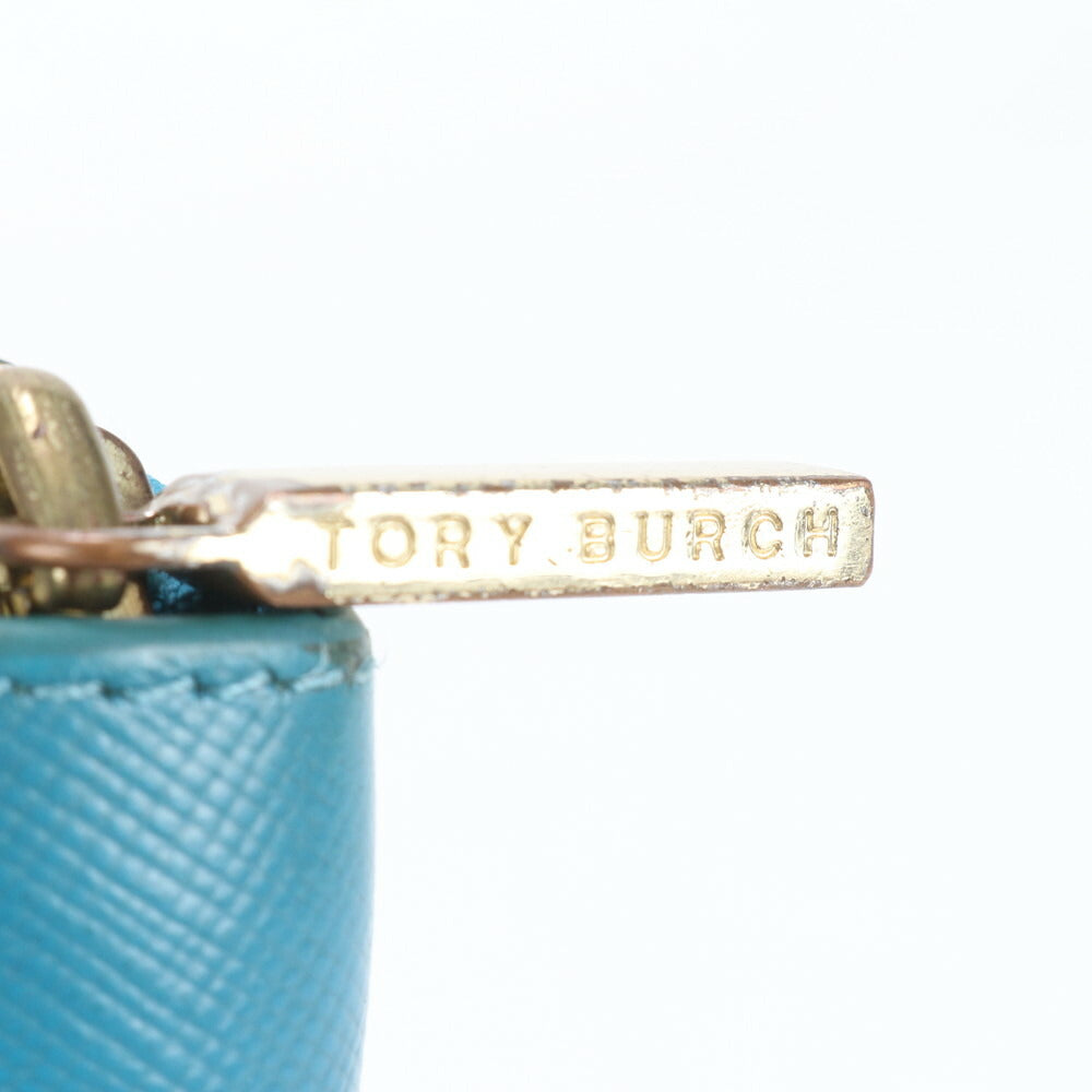 美品 トリーバーチ ダブルT ロゴ ブルー レザー 長財布 ウォレット ラウンドファスナー レディース MMM CL86-25