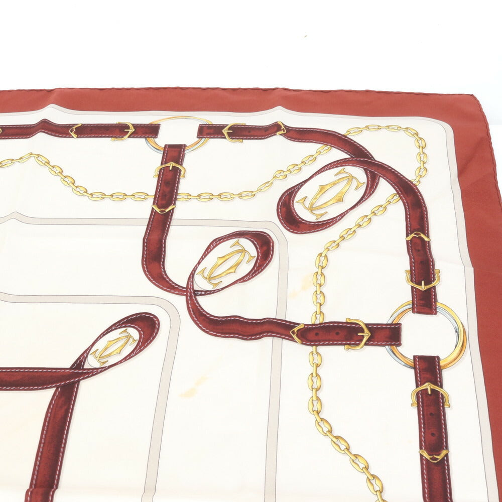 美品 カルティエ シルク 2C ロゴ スカーフ ベルト チェーン ゴールド 大判 ストール ショール 絹 レディース REE CQ4-6