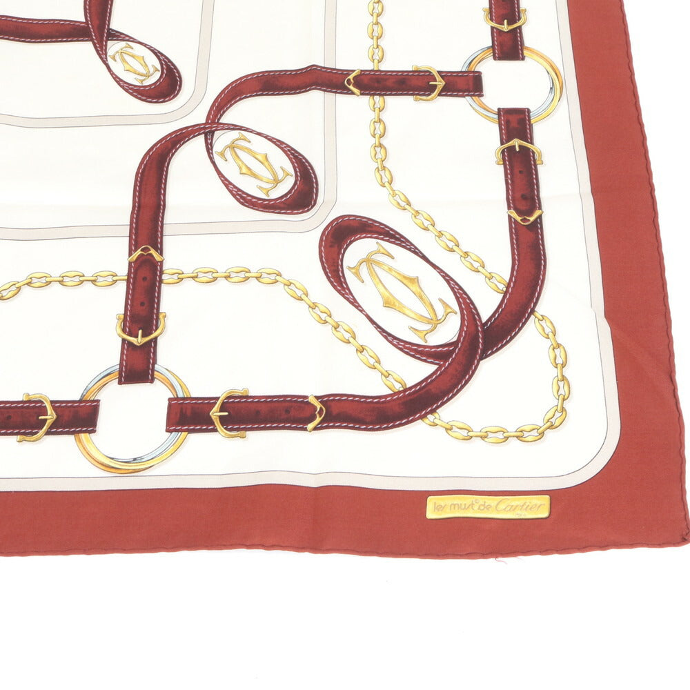 美品 カルティエ シルク 2C ロゴ スカーフ ベルト チェーン ゴールド 大判 ストール ショール 絹 レディース REE CQ4-6