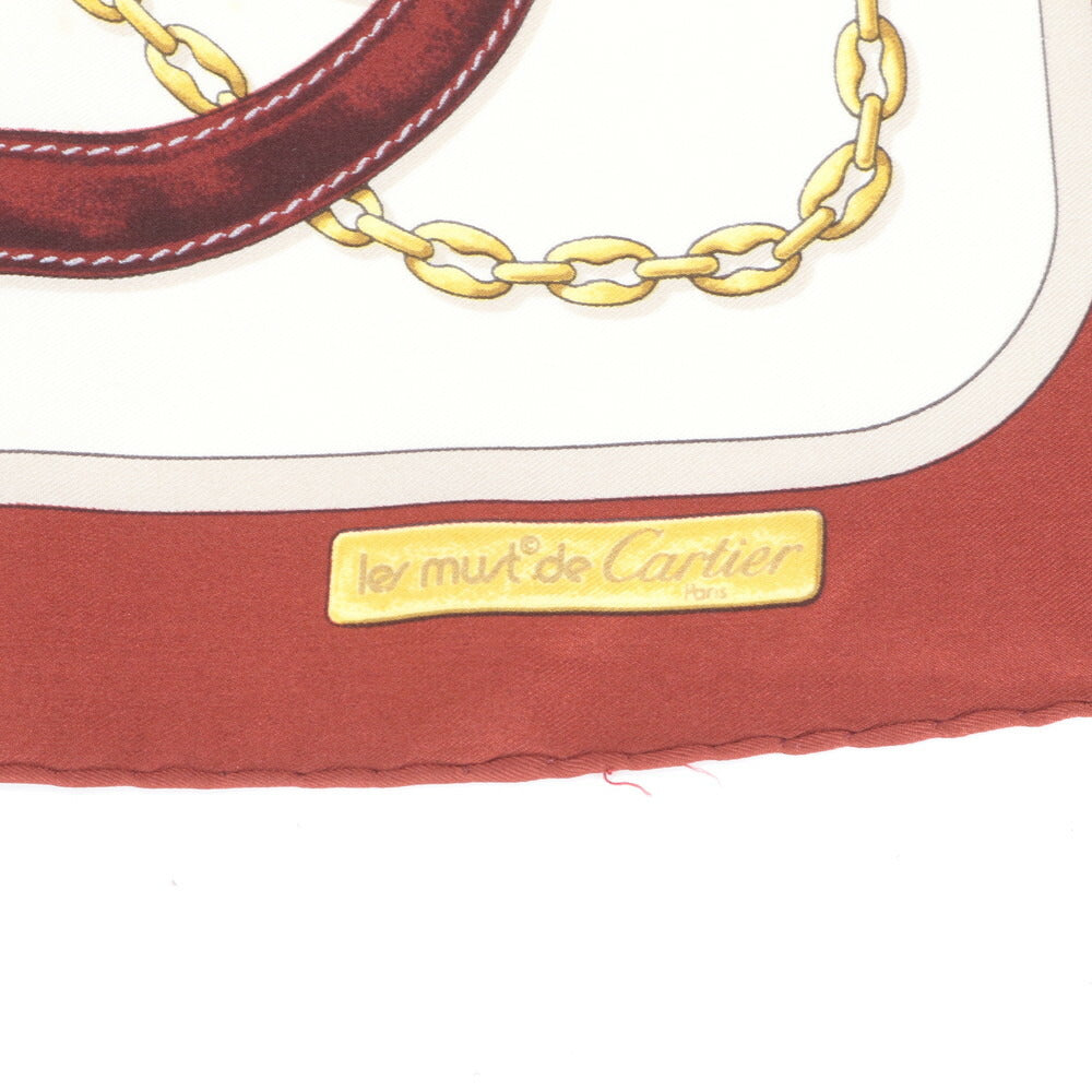 美品 カルティエ シルク 2C ロゴ スカーフ ベルト チェーン ゴールド 大判 ストール ショール 絹 レディース REE CQ4-6