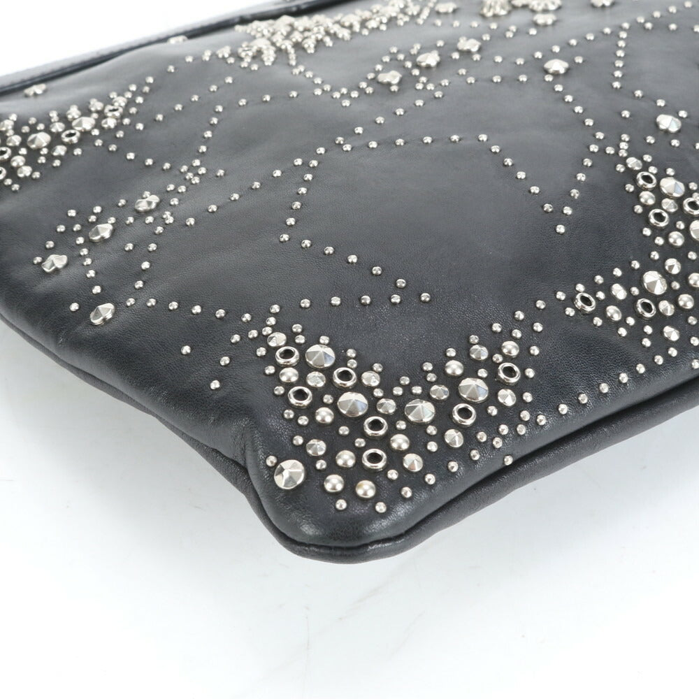 極美品 ジミーチュウ ホログラムシール付 DEREK-N スタッズ スター レザー クラッチ バッグ セカンド A4 レディース EUE CR13-6