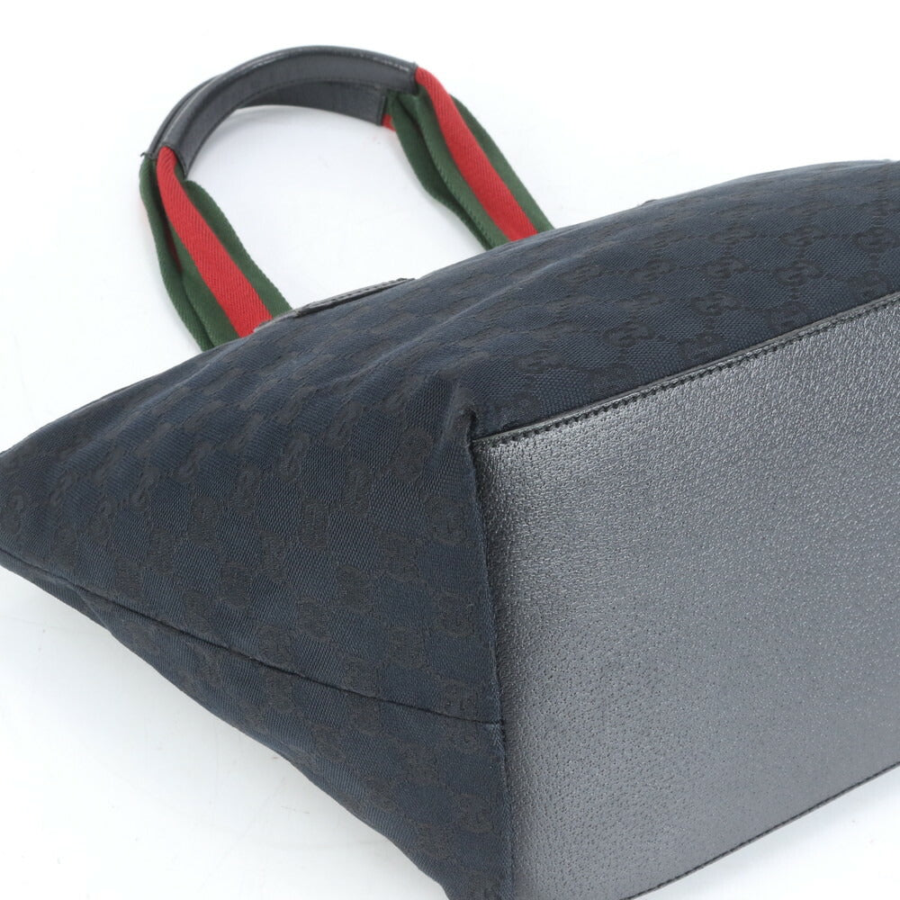 美品 グッチ GG キャンバス シェリー ライン レザー トート バッグ 肩掛け ショルダー ハンド 131230 レディース ERE CR11-1