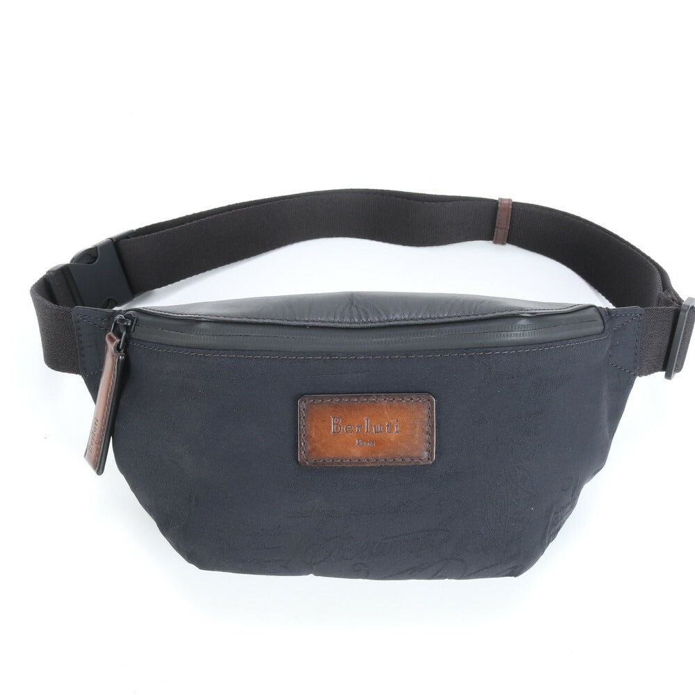 新品同様 ベルルッティ カリグラフィ レザー ボディバッグ 斜め掛け ボディ ウエストポーチ ショルダー トート メンズ RRE CR28-9