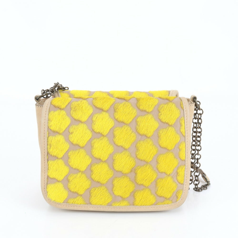 美品 tee Lisa ティーリサ ハラコ フラワー レザーチェーン 2WAY ショルダーバッグ 斜め掛け ハンド トート レディース EEE CR30-9