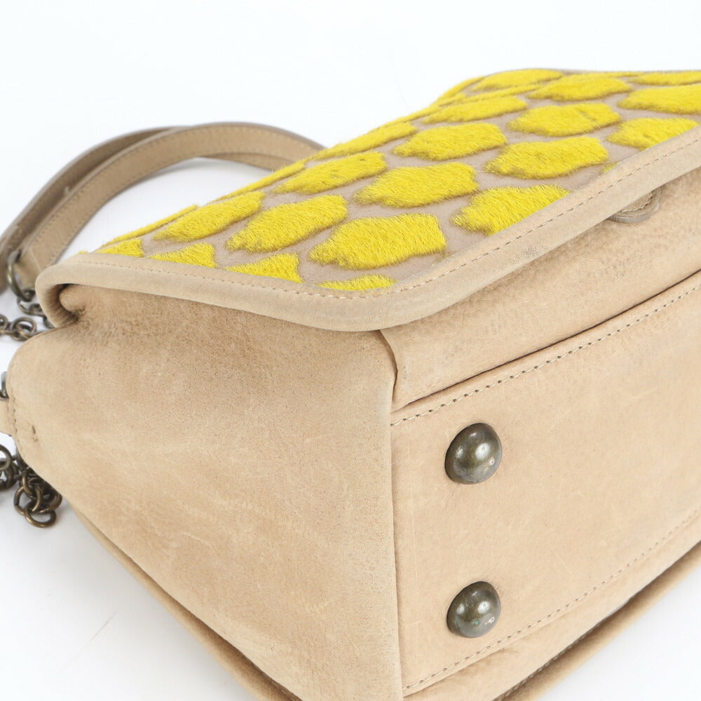 美品 tee Lisa ティーリサ ハラコ フラワー レザーチェーン 2WAY ショルダーバッグ 斜め掛け ハンド トート レディース EEE CR30-9