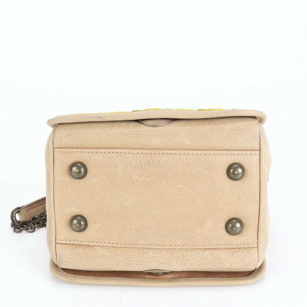 美品 tee Lisa ティーリサ ハラコ フラワー レザーチェーン 2WAY ショルダーバッグ 斜め掛け ハンド トート レディース EEE CR30-9