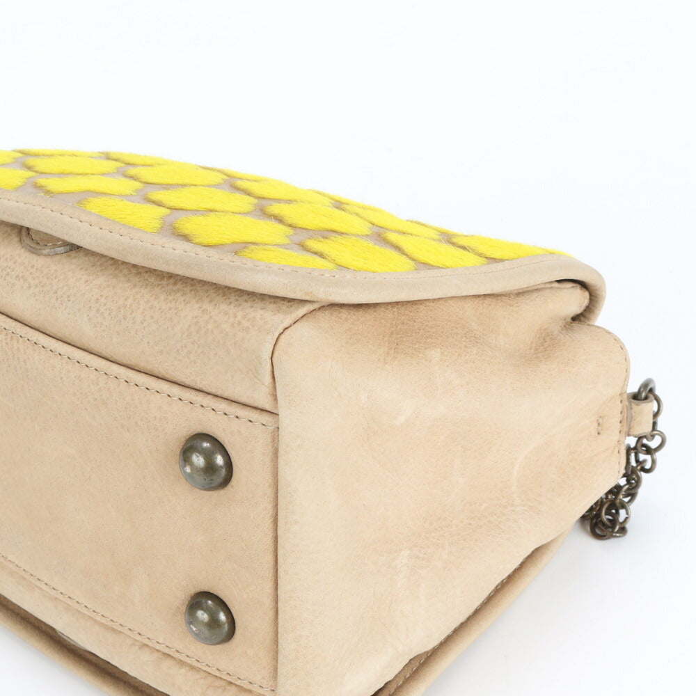 美品 tee Lisa ティーリサ ハラコ フラワー レザーチェーン 2WAY ショルダーバッグ 斜め掛け ハンド トート レディース EEE CR30-9