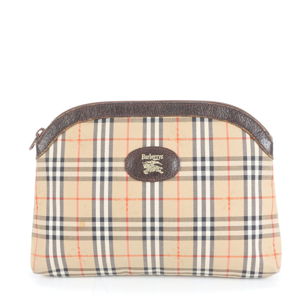美品 バーバリー ノバ チェック シャドーホース レザー キャンバス 化粧 ポーチ メイク アクセサリー レディース ERE CS8-5
