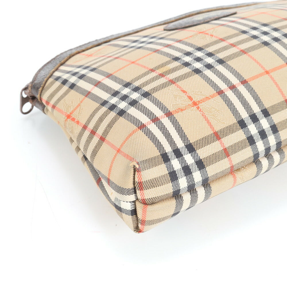 美品 バーバリー ノバ チェック シャドーホース レザー キャンバス 化粧 ポーチ メイク アクセサリー レディース ERE CS8-5