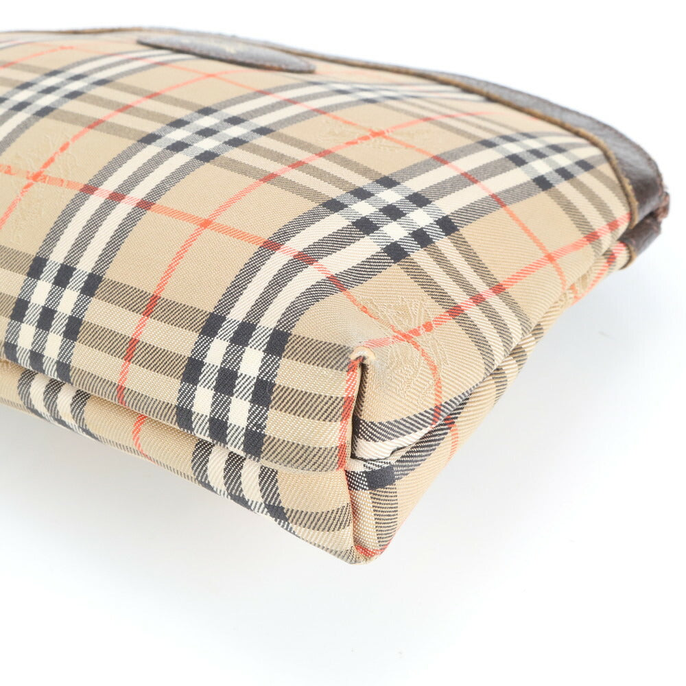 美品 バーバリー ノバ チェック シャドーホース レザー キャンバス 化粧 ポーチ メイク アクセサリー レディース ERE CS8-5