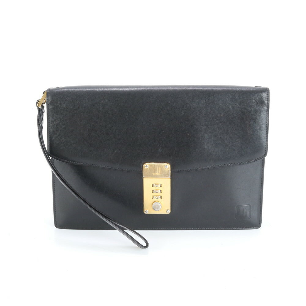 美品 ダンヒル レザー セカンドバッグ クラッチ ポーチ 通勤 ビジネス ブラック 黒 ゴールド 金具 メンズ EEE CS19-4