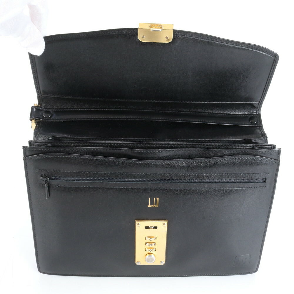 美品 ダンヒル レザー セカンドバッグ クラッチ ポーチ 通勤 ビジネス ブラック 黒 ゴールド 金具 メンズ EEE CS19-4