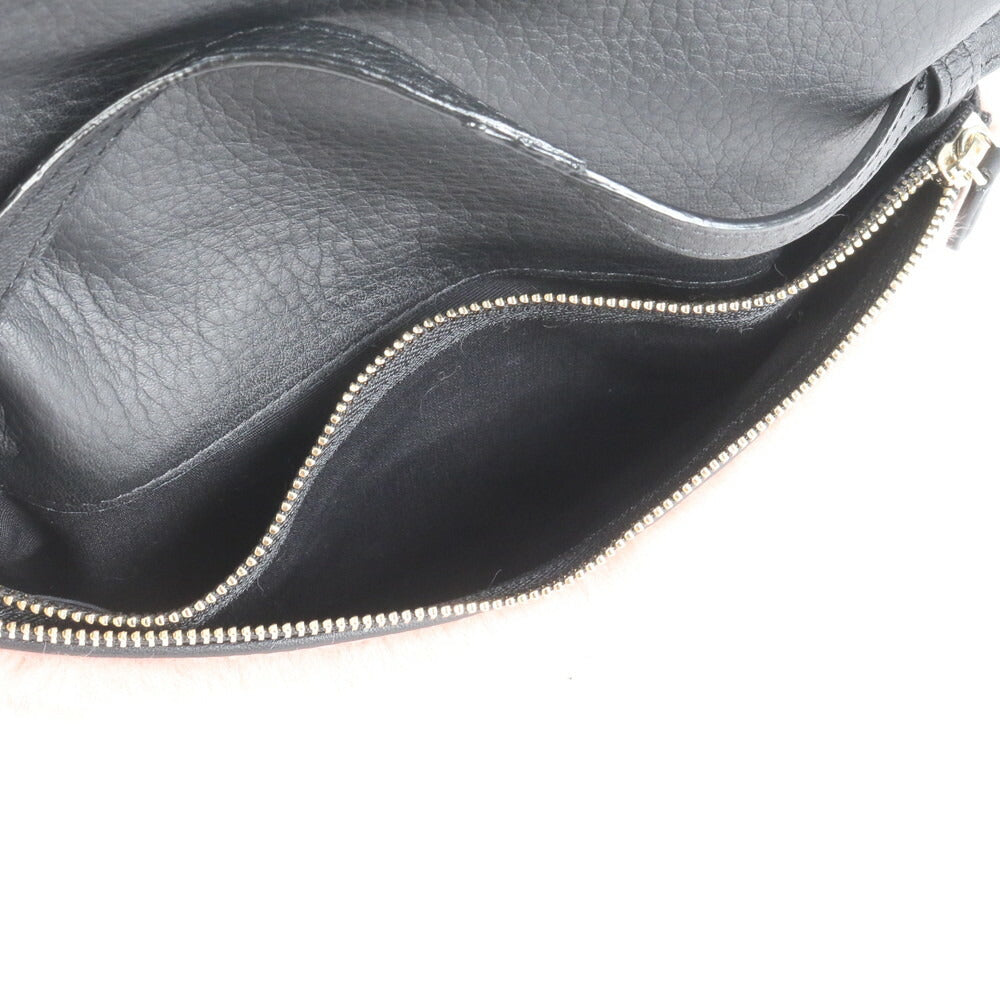 極美品 ポールスミス フォルドオーバー ファー レザー ショルダー ロング ウォレット 長財布 斜め掛け レディース EEE CS23-7