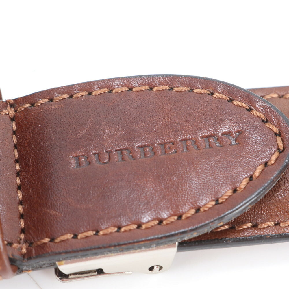 美品 バーバリー レザー ベルト シルバー バックル ブラウン 茶色 ビジネス スーツ カジュアル ブランド メンズ RRE CS29-2