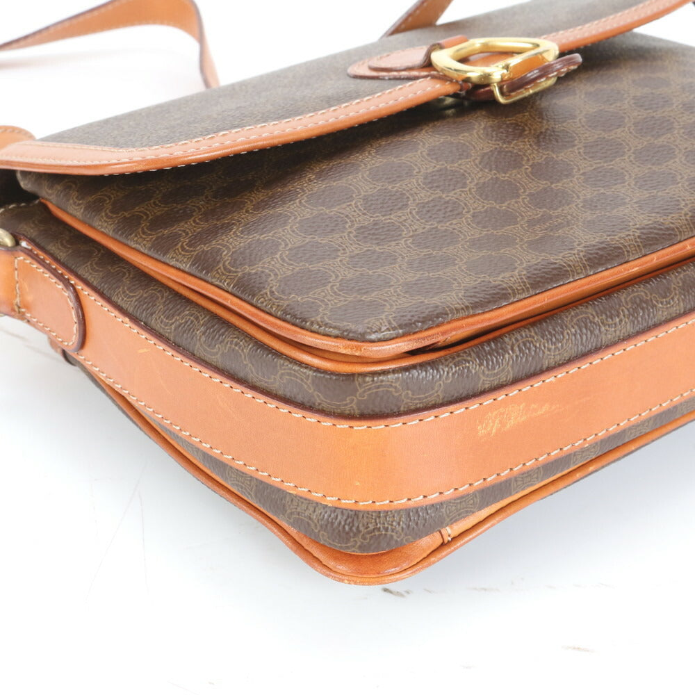 美品 ヴィンテージ セリーヌ マカダム レザー ショルダーバッグ 斜め掛け クロスボディ ゴールド 金具 レディース EUE CT6-1