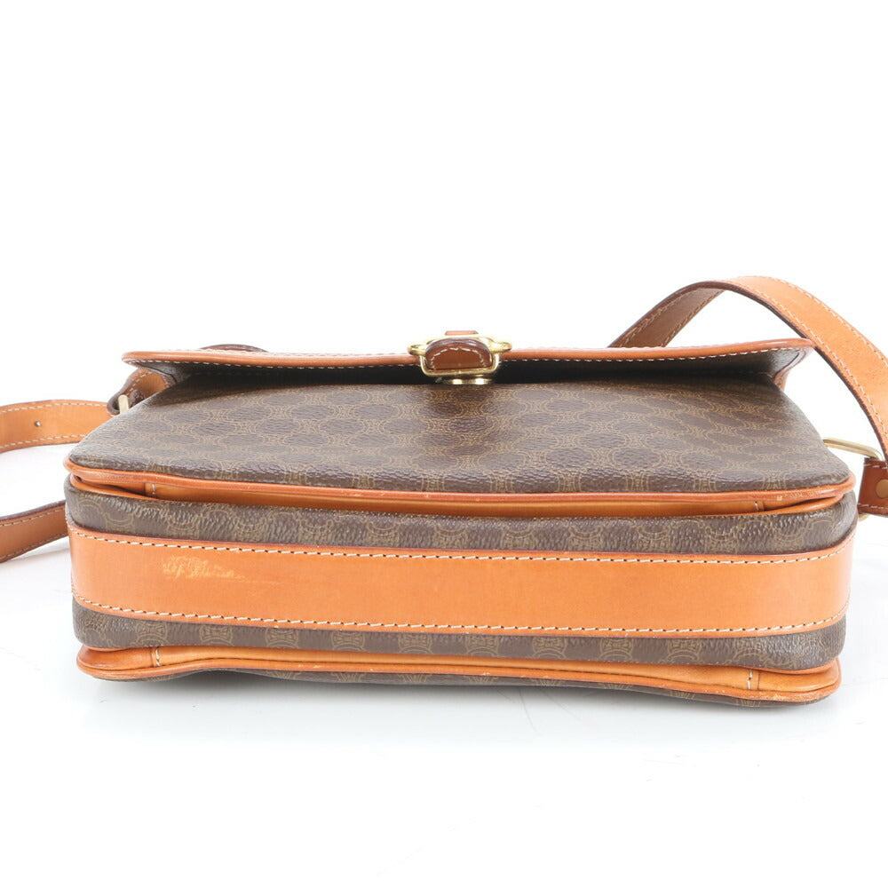 美品 ヴィンテージ セリーヌ マカダム レザー ショルダーバッグ 斜め掛け クロスボディ ゴールド 金具 レディース EUE CT6-1