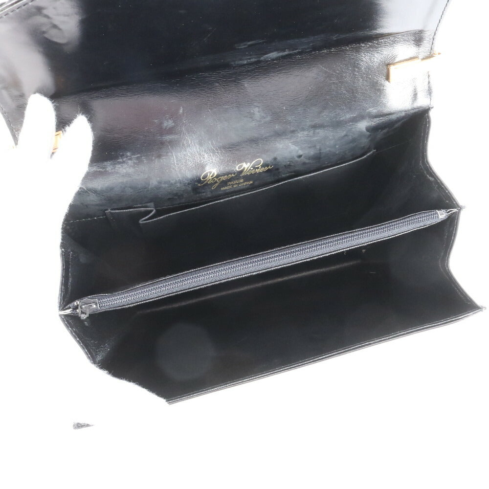 極美品 Roger Vivier ロジェ ヴィヴィエ チェーン レザー ショルダーバッグ 肩掛け ハンド ブラック 黒 レディース VMM CT29-8