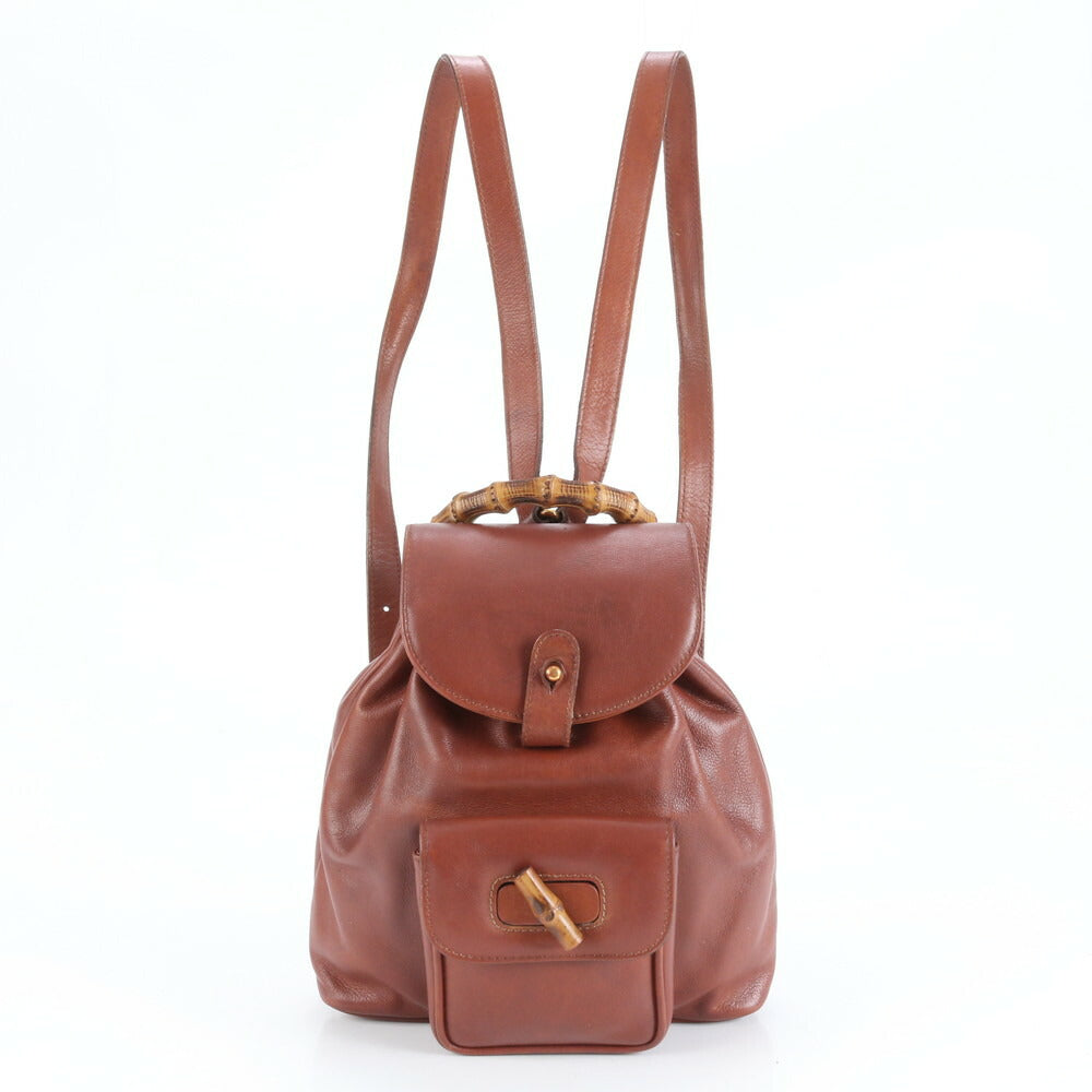 極美品 ヴィンテージ オールド グッチ バンブー レザー リュックサック リュック バックパック ブラウン 茶色 レディース EEE CV5-4