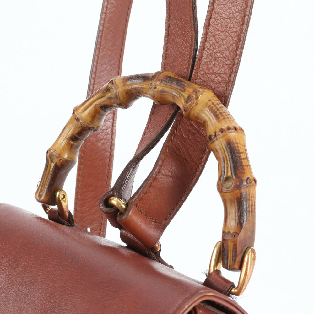 極美品 ヴィンテージ オールド グッチ バンブー レザー リュックサック リュック バックパック ブラウン 茶色 レディース EEE CV5-4