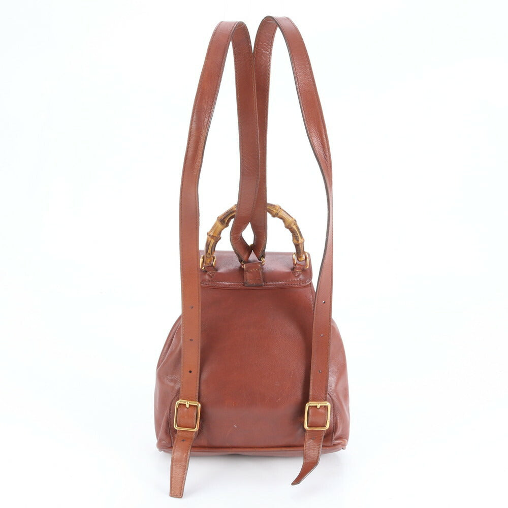 極美品 ヴィンテージ オールド グッチ バンブー レザー リュックサック リュック バックパック ブラウン 茶色 レディース EEE CV5-4