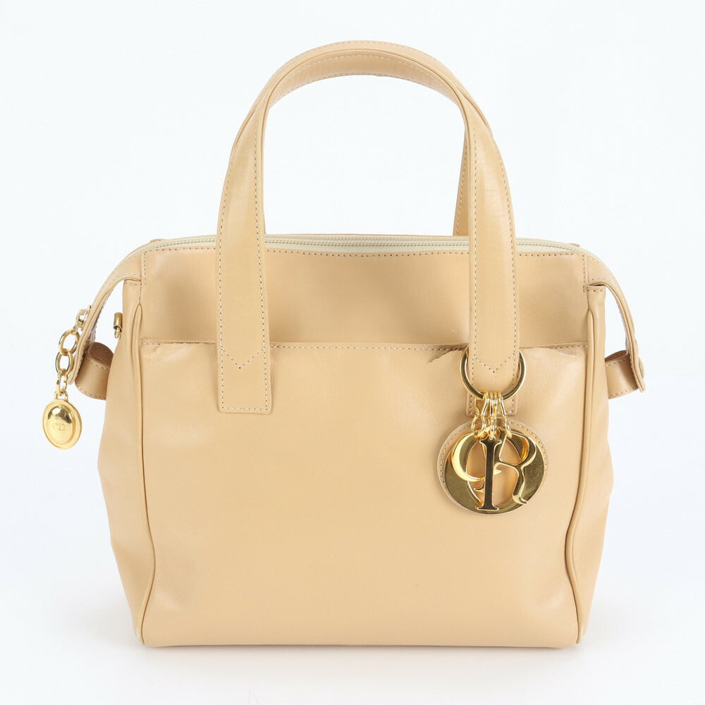 クリスチャンディオール レディディオール レザー ハンドバッグ トート ベージュ ゴールド 金具 本革 レディース EEE CV5-5